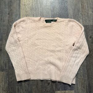 Lauren Ralph Lauren Women's Light Pink Cable Knit Cashmere Sweater